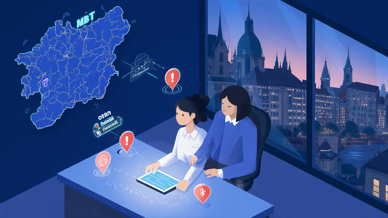 Digitální MBT se zařízením, aplikací a mapou ČR ukazující certifikované terapeuty.