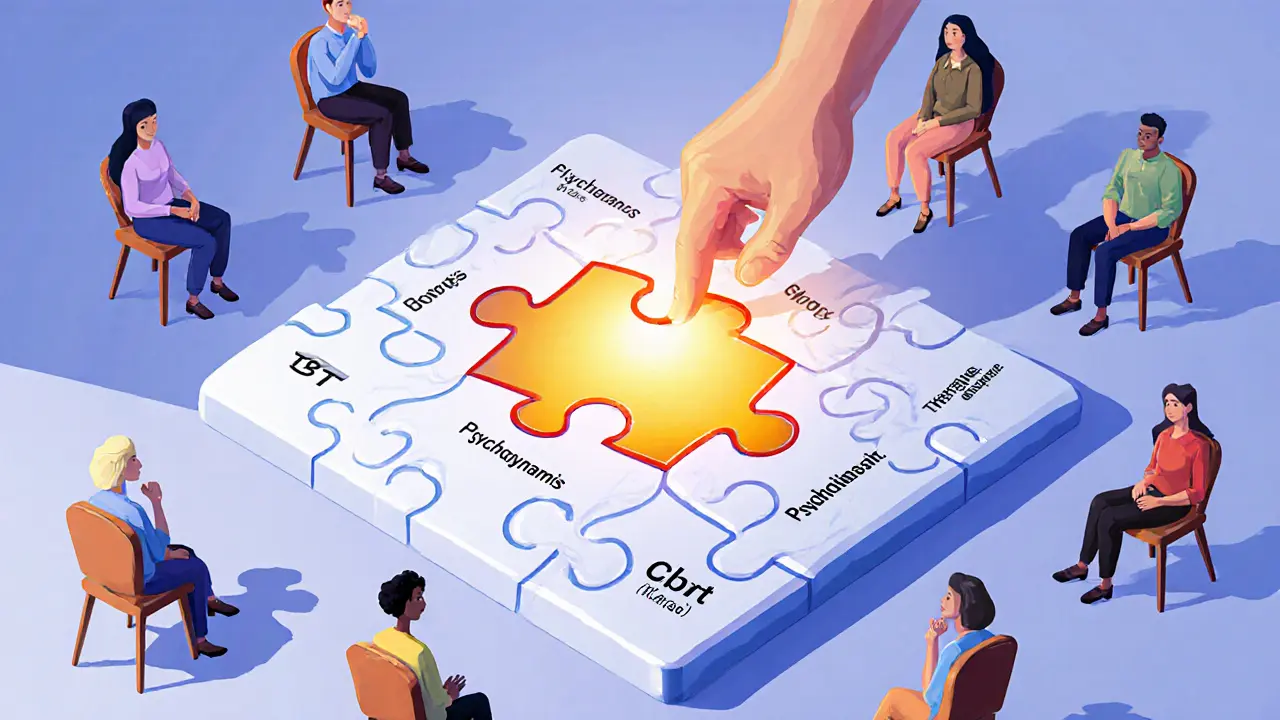 Dokončování skládačky s terapeutickými metodami, kde poslední kousek jsou dva spojené lidé.