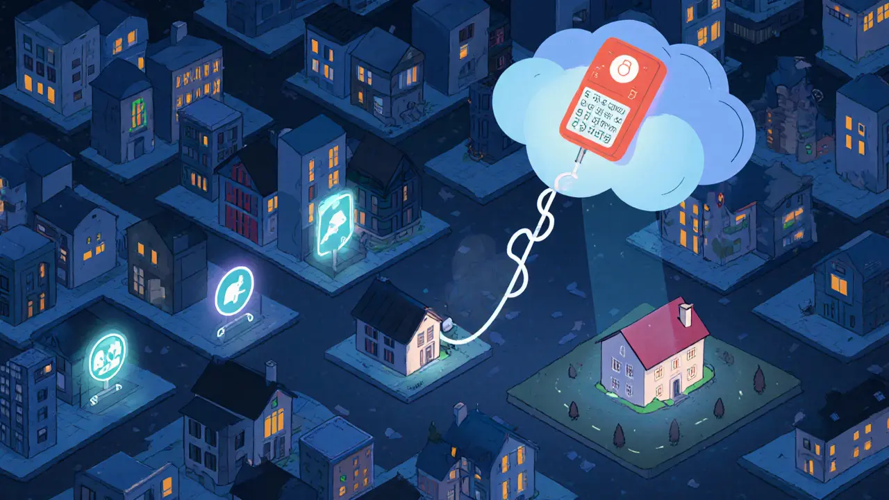 Isometrická mapa Česka s krizovými centry a digitální linkou 116 123, která spojuje izolované oblasti s pomocí.