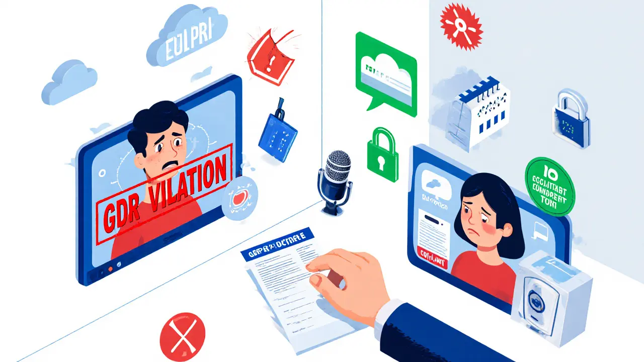 Porovnání nebezpečného nahrávání na Zoom a bezpečného nahrávání na certifikované platformě s dvojitým úložištěm.