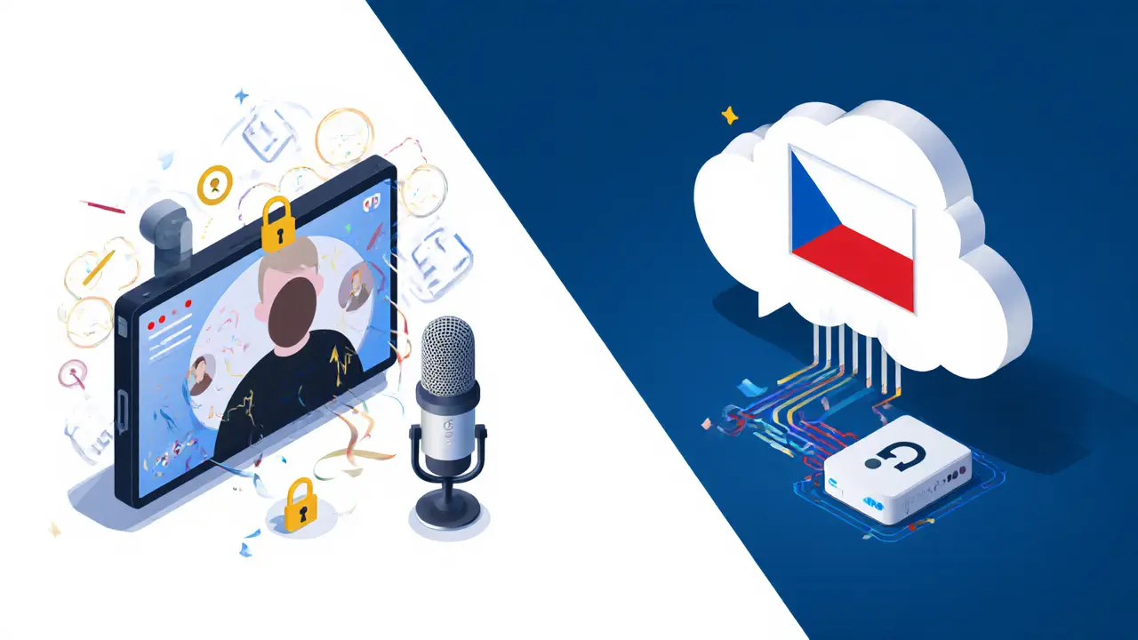 Porovnání nebezpečného Zoom volání a bezpečné telepsychologické schůzky podle českých norem 2025.