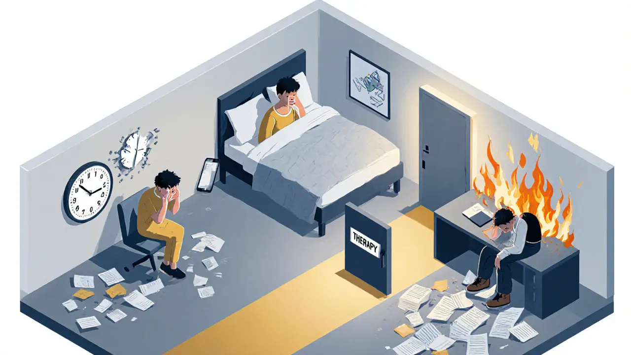 Tři scény krize: ztráta, rozchod a vyhoření, spojené cestou k terapii.