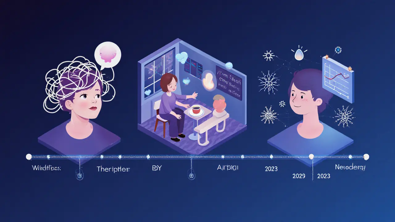 Vývoj mindfulness v Česku: od stresu přes terapii k klidu, s grafem růstu od roku 2015 do 2023.
