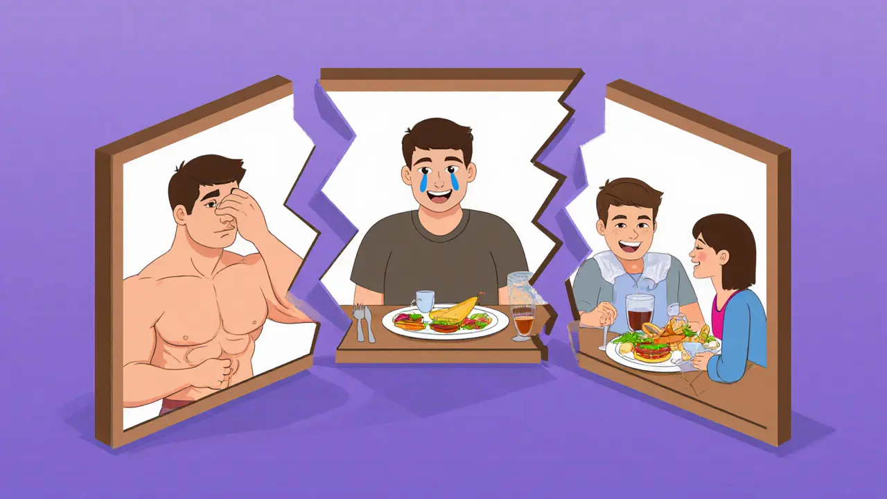 Zlomené zrcadlo ukazuje tři fáze mužovy cesty: kontrola, bolest a uzdravení.