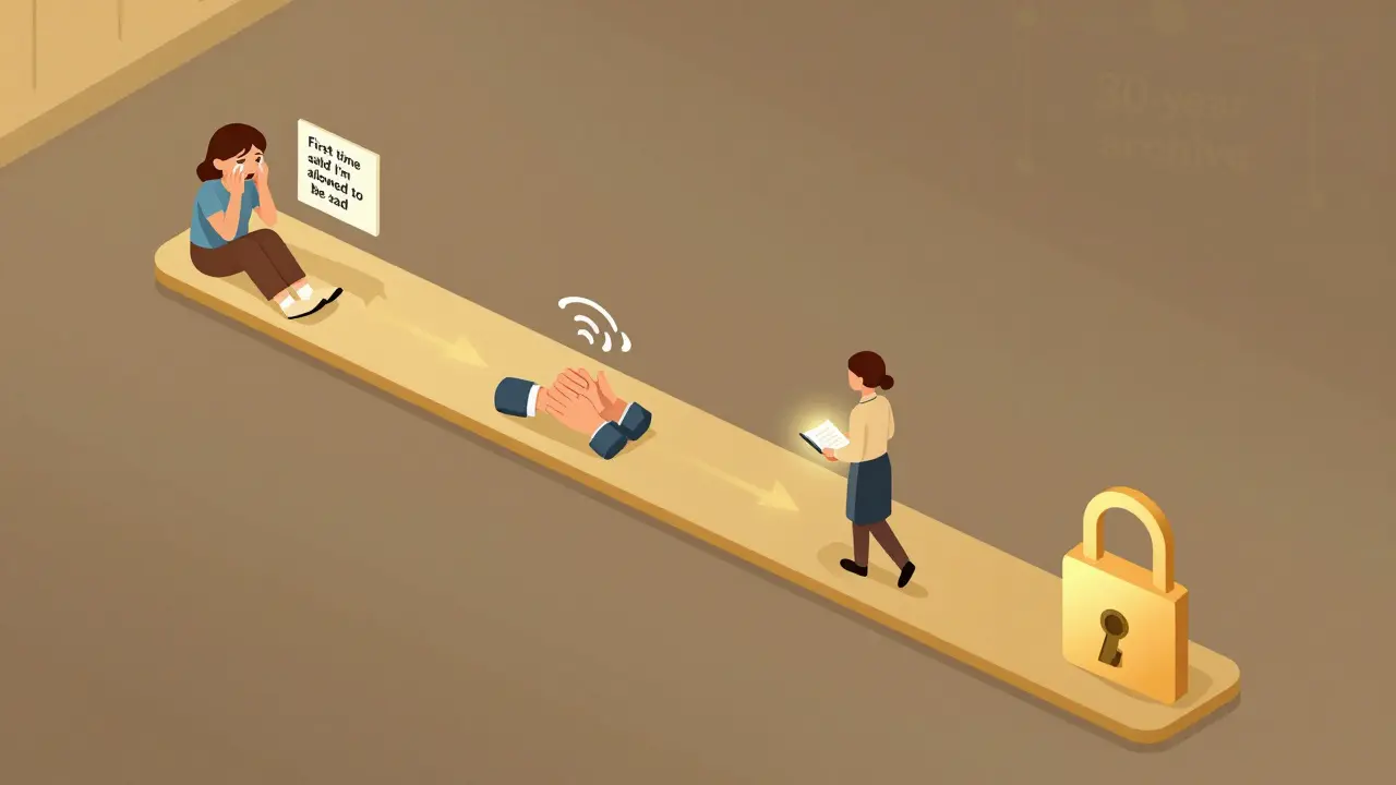 Časová osa terapie ukazuje pokrok a 30letou archivaci záznamů.