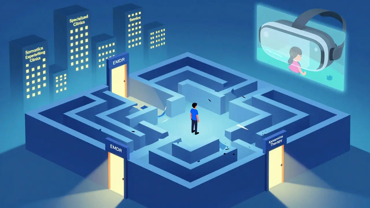 Člověk ve zdi z pamětí, s cestami k terapiím a 12 svítícími klinikami.