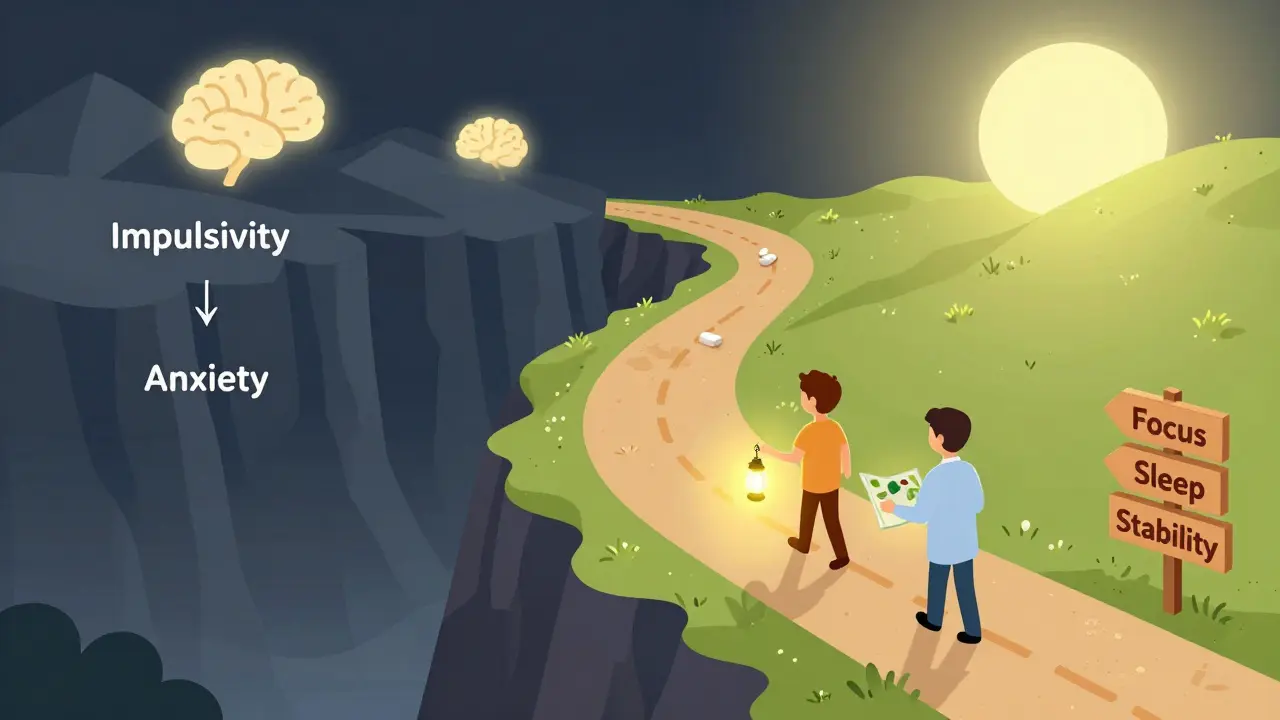 Cesta ke stabilitě s postupným přechodem od chaosu k klidu, nositel atomoxetinu jako lucerna.