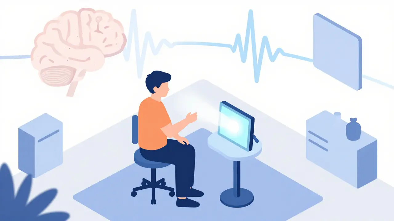Klient sleduje světlo během EMDR terapie s terapeutem.