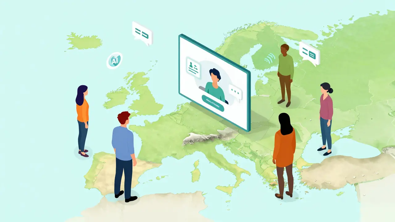 Různí lidé připojeni k online terapii z celé Evropy, včetně anonymního uživatele z Běloruska.