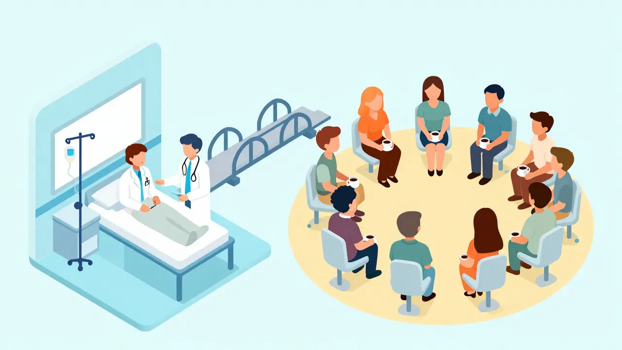 Ústavní léčba a skupina AA vedle sebe