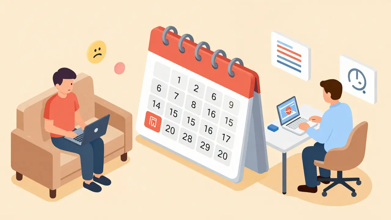 Hybridní přístup k terapii: kombinace online a osobních sezení s kalendářem střídajících se návštěv.