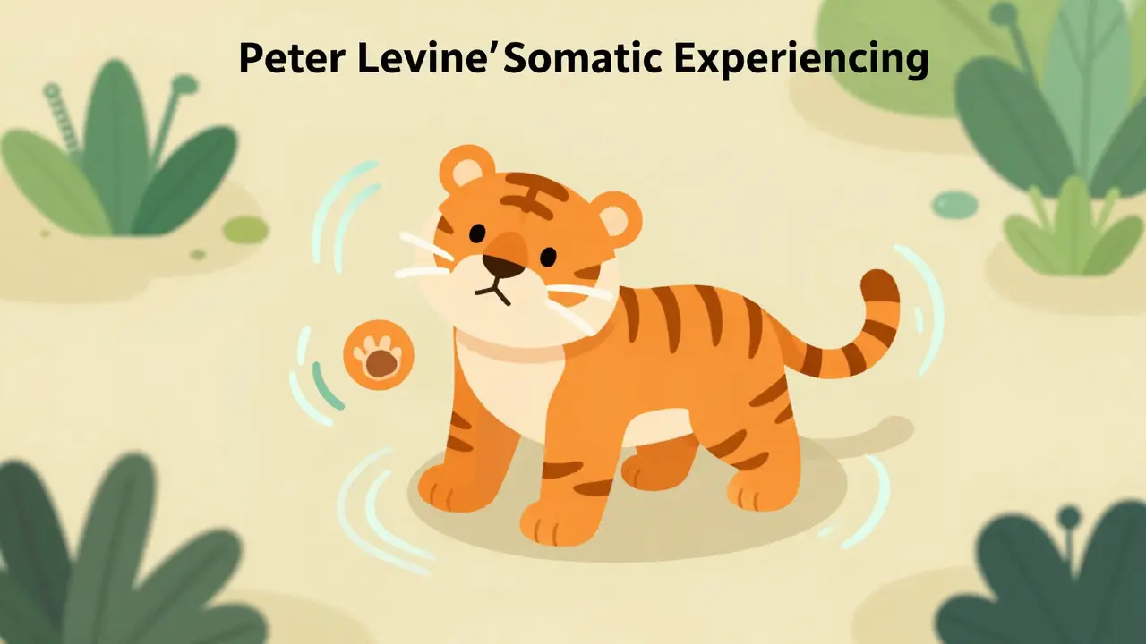 Izometrický pohled na tygra, který se třese, aby uvolnil stres v přírodě.