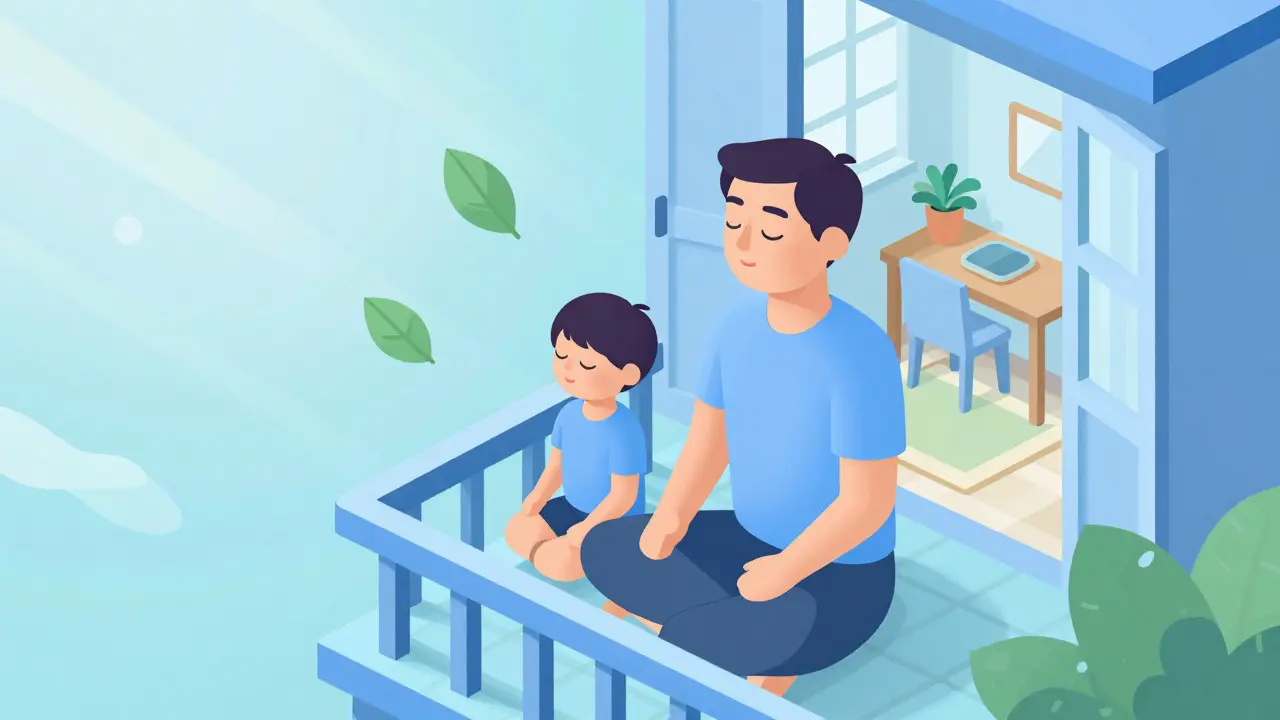 Rodič a dítě praktikují mindfulness