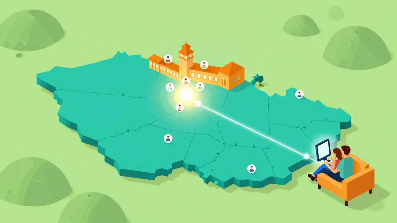Izometrická mapa ČR s dostupností online terapie