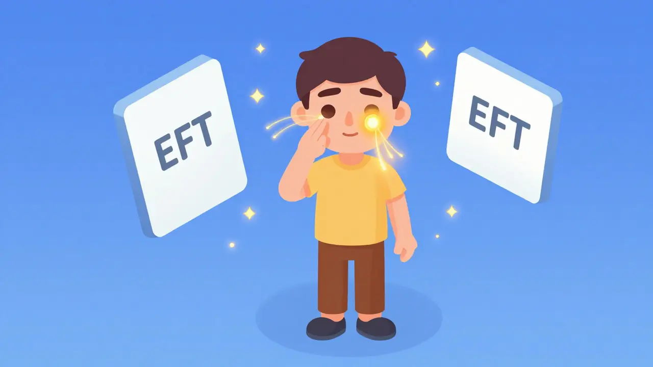 Postava provádějící techniku poklepávání EFT s úlevou
