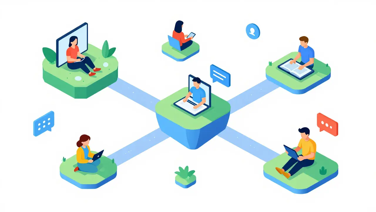 Izometrická ilustrace online terapeuických platforem