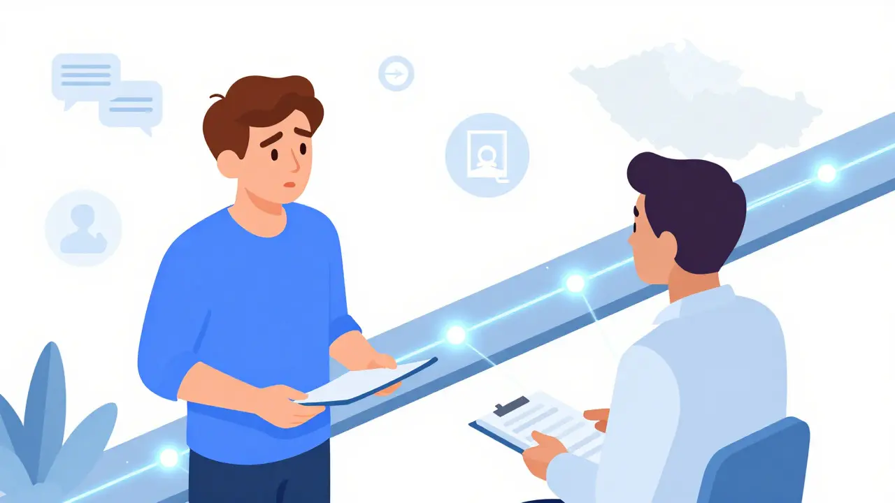 Izometrická ilustrace spojení mezi expatem a terapeutem