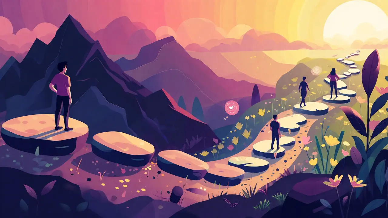 Isometric path showing gradual steps toward mental well-being